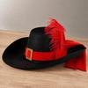 Feathered Musketeer Character Hat with Cloth Construction, Hatband and High Profile for Halloween Costume Parties