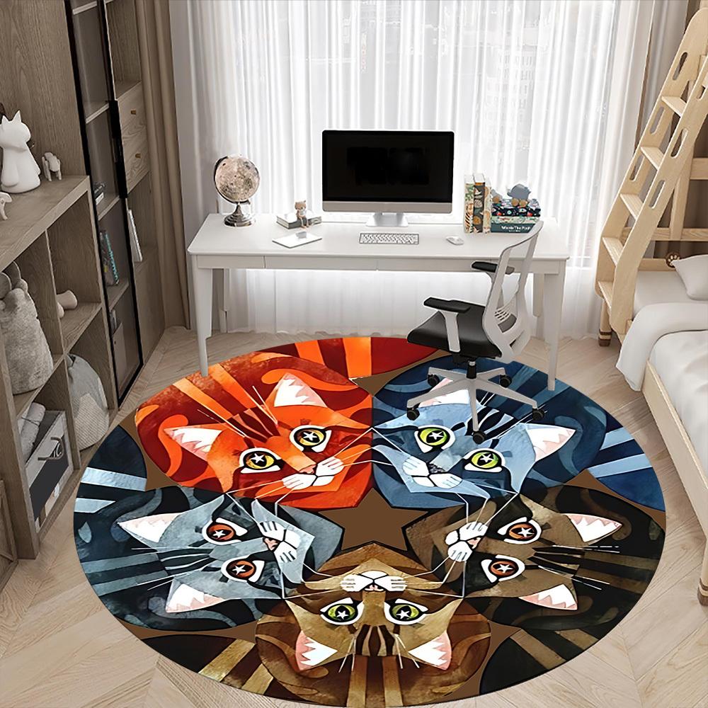 1pc Cat Kaleidoscope Office Round Area Rug, Under Office Chairs Bedroom Living Room Home Decor, Room Deco