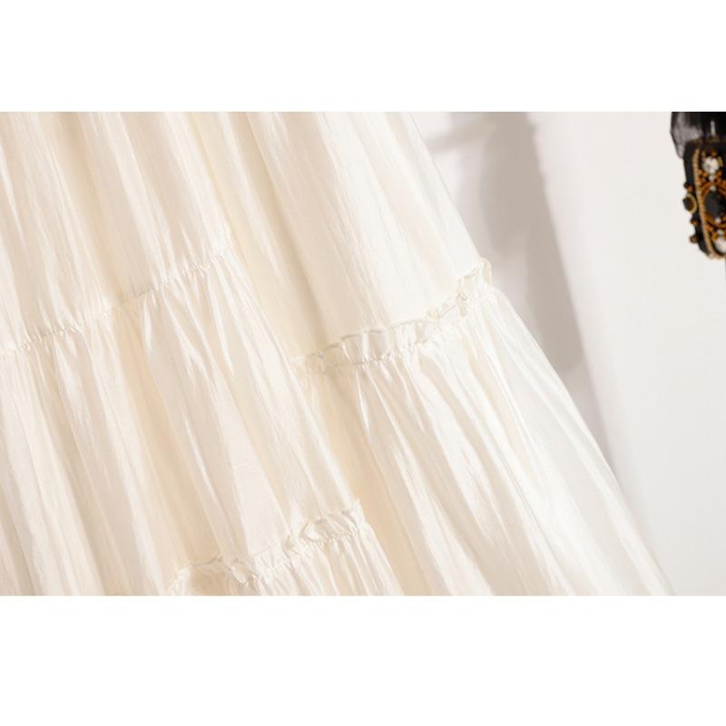 DIMANAF 2025 Plus Size Summer Elastic Skirts Casual Women Loose Long Skirt Pleated High Waist Fashion Vintage Maxi