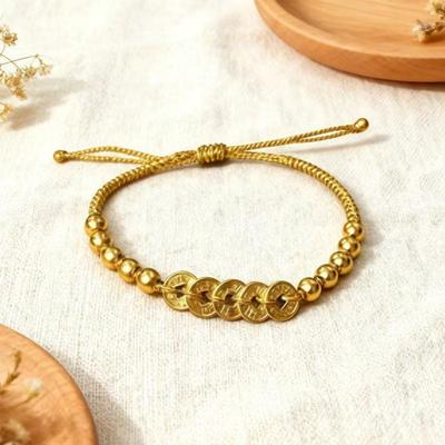 Gold Five Emperors Coin Red Rope Bracelet Women'S High Sense Light Luxury Safety Buckle Bead Jewelry
