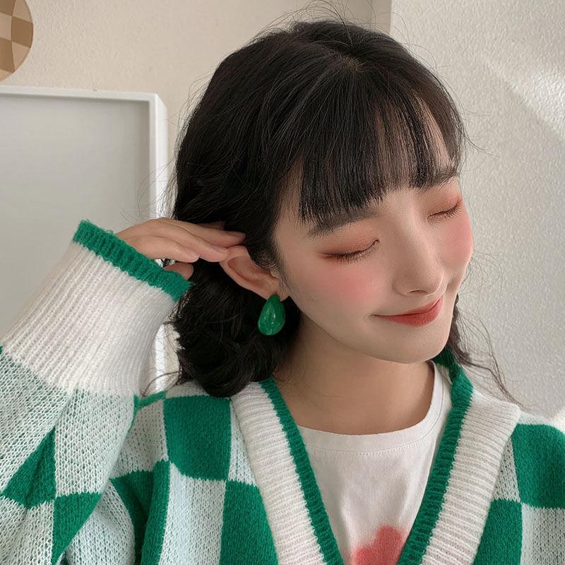 Vintage Style Emerald Resin Earrings Studs C Shape Niche Ear Jewelry Women Temperament Retro Elegant Chic Trendy Unique Stylish