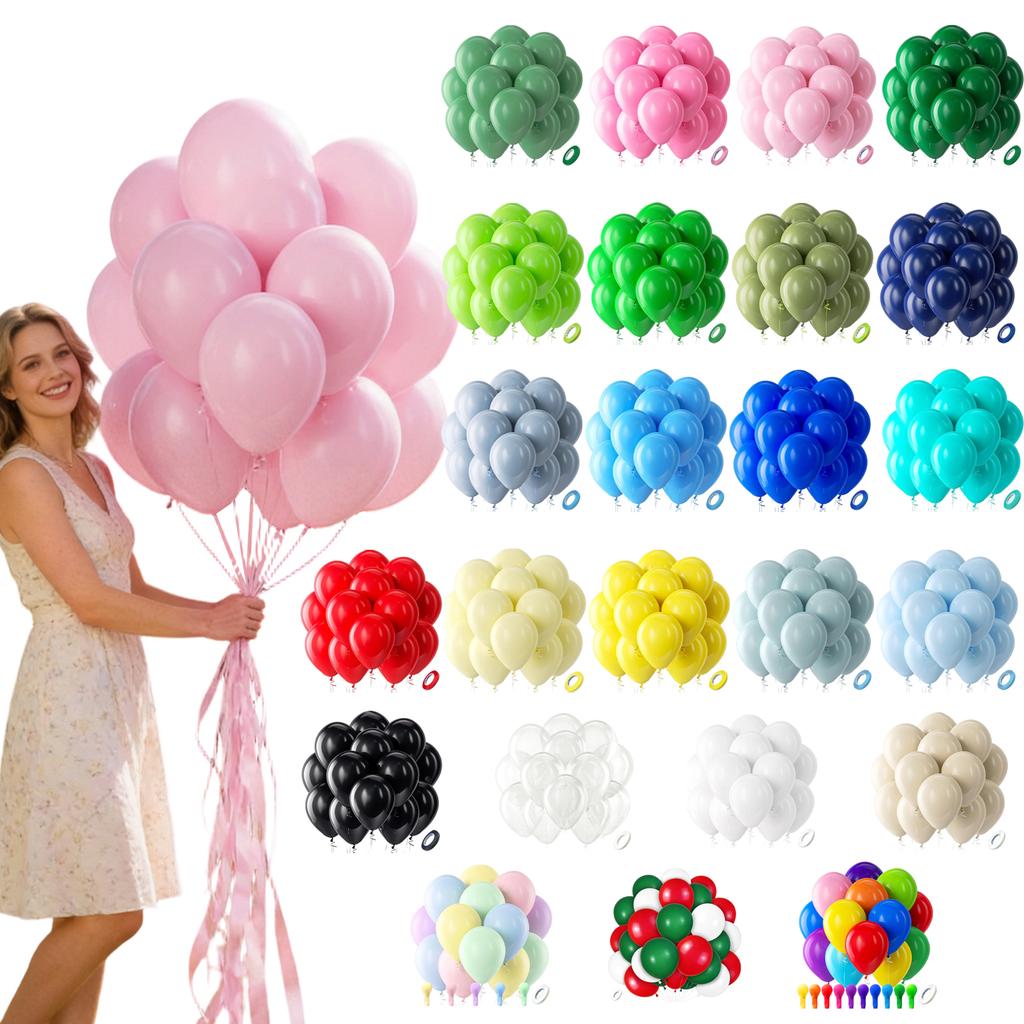 Latex Balloons, 100 Balloons Per Pack, 12-inch Round Helium Balloons, Brightly Colored, Suitable For Birthday And Party Decorations.(Sending Ribbons)