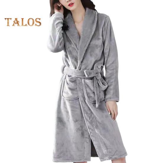 

Мужской и женский плюшевый флисовый банный халат длиной до колена с завязкой-лацканом, впитывающий воду, зимняя домашняя одежда, повседневная одежда для сна L серебряный серый