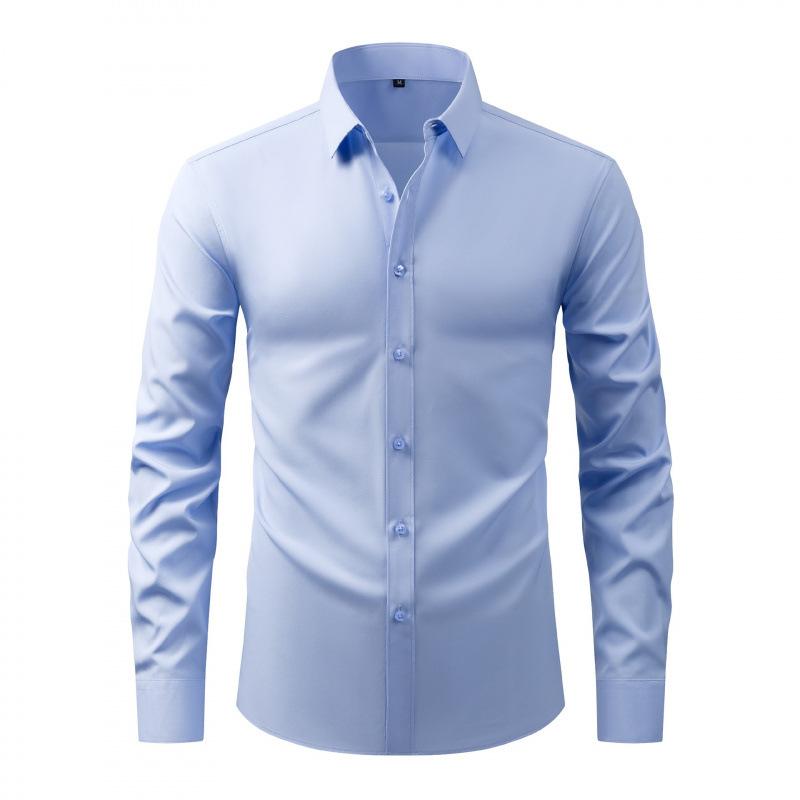Herren Langarm Slim Fit Hemd mit Knöpfen Uni Schwarz