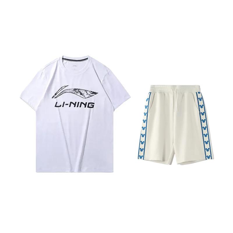 Li-Ning Printed Simple Versatile Round Neck Short Sleeve Loose Fashion Comfortable Shorts Casual Sports Suit Unisex suit YHST165-1+YKSV129-1