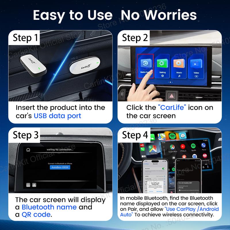 X1CA/X2CA CarlinKit 2-In-1 Wireless Adapter Wireless CarPlay Android Auto Plug &Play WiFi BLE Auto-connect For Baidu CarLife Car