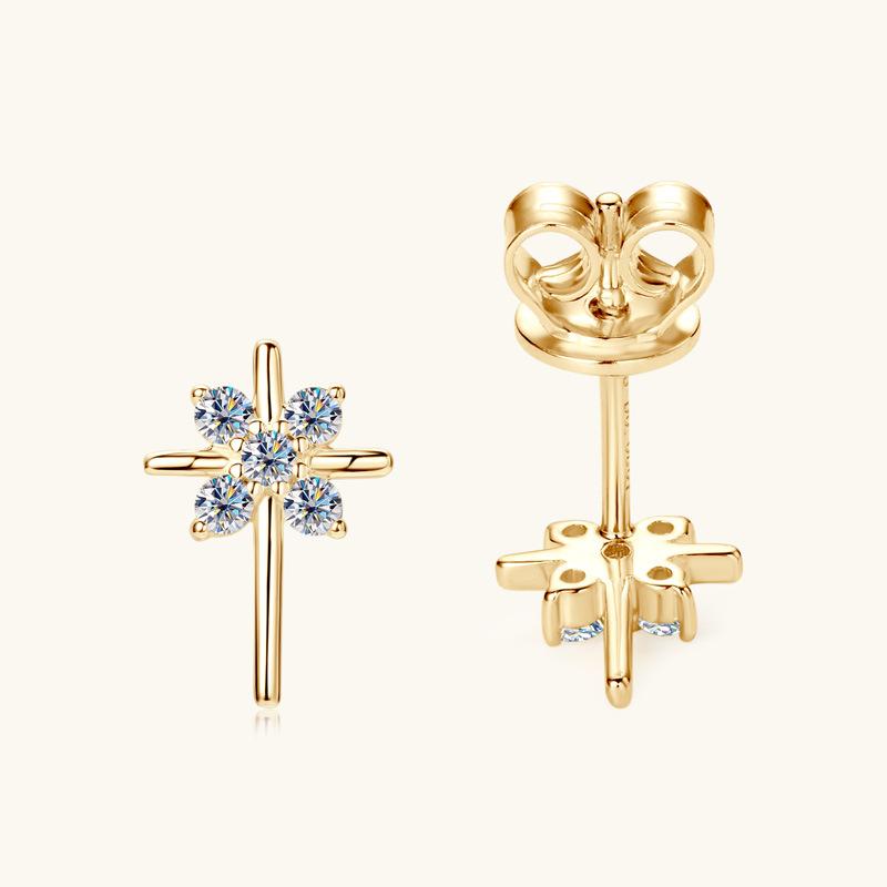 Silvere Glam European And American Style Cool Cross Pure Silver S925 Moissanite Stud Earrings, A Niche And Trendy Starlight Earrings