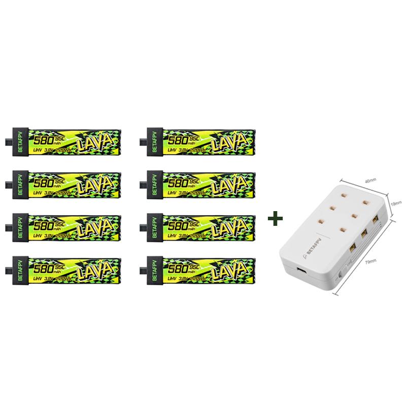 BETAFPV LAVA II 580mAh 1S Battery BT2.0 For Air75, Meteor75 Pro Whoop Drone FPV For 6 Ports 1S Battery Charger & Adapter