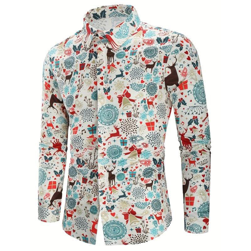 Christmas Festival Theme Men's 3D Printed Formal Shirts Christmas Tree Santa Claus Graphic Long Sleeve Shirt Fashion Men's Shirt