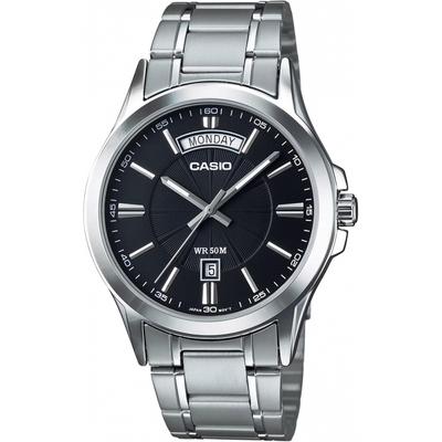 Men S Analog Quartz Watch Silver Black Metal Band Mtp 1381d 1av