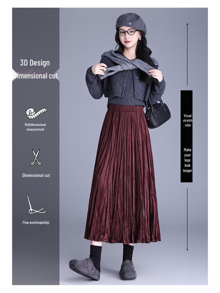 Elegant 2025 Autumn Women’s A-line Pleated Skirt with Elastic Waist – Korean Style