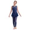 Girls Gymnastics Jumpsuit Shiny Rhinestones Sleeveless Keyhole Back Full Length Skirted Bodysuit