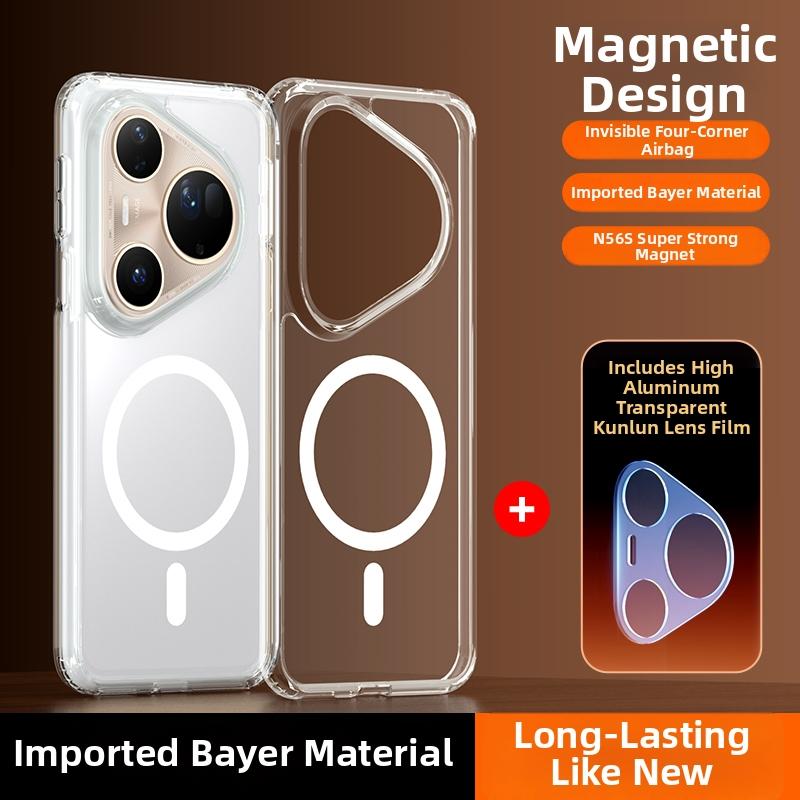 Transparent for Magsafe Case for Huawei Pura 80 70 Pro Pro+ Ultra with Magnetic and Stand Ring Supports Wireless Charging Cover