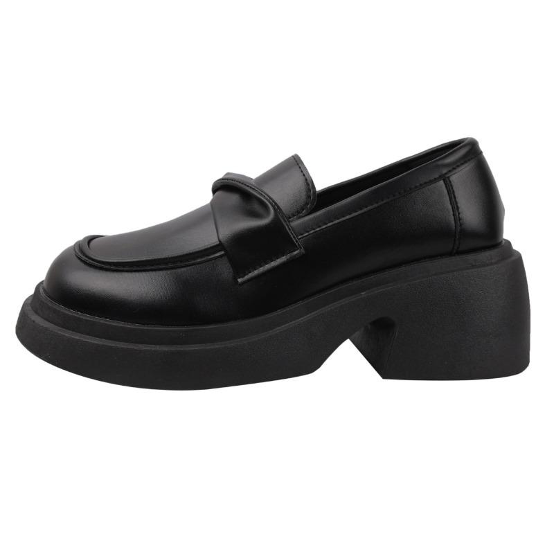 

Женские новые нишевые ретро маленькие кожаные туфли на толстой подошве, увеличивающие рост, одинарные туфли 40 чёрный