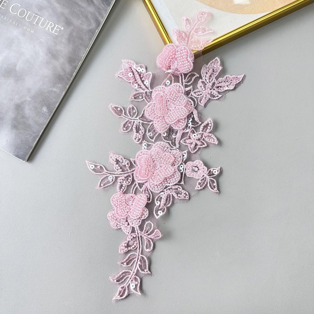 Light Luxury High-End Flower Sequins Embroidery Pair Of Flowers Wedding Dress Dress Clothing Diy Accessories