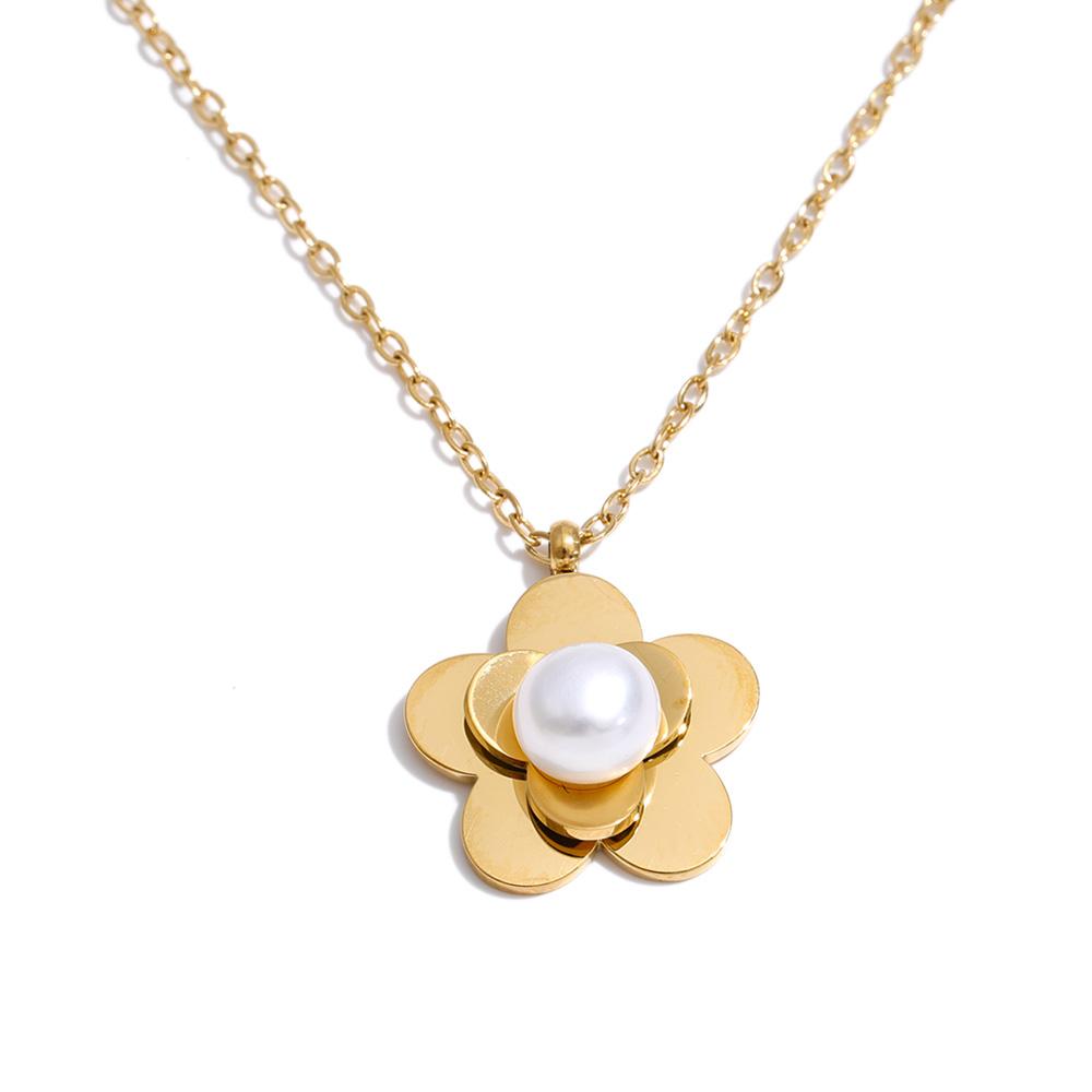 

Yhpup Hot Style Stainless Steel Pearl Flower Pendant Necklace Water Resistant Summer Chic Fashion Jewelry Wholesale