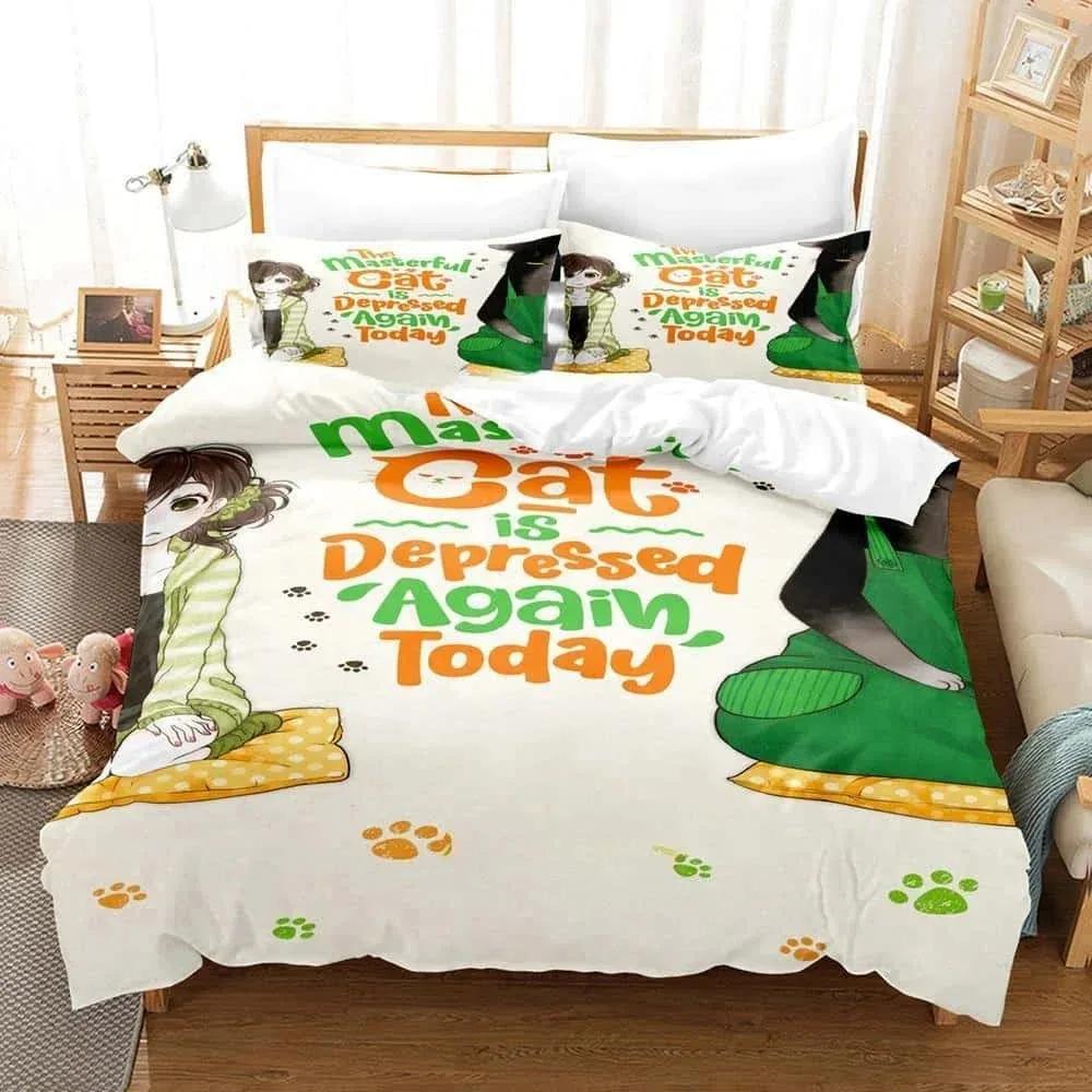 3D Kawai The Masterful Cat Is Depressed Again Today Printed Bed Set Duvet Cover Pillowcase Bedding Set Linen Sheet Quilt Cover