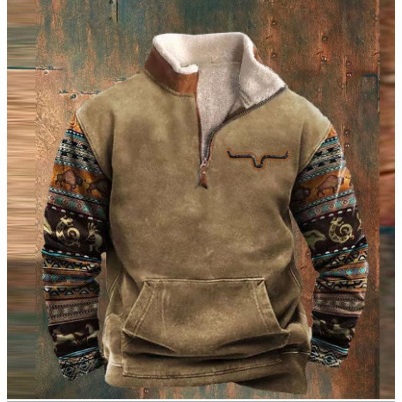 Spring And Autumn New Men'S Long Sleeve Half Zipper Printed Casual Fashion Trend Jacket