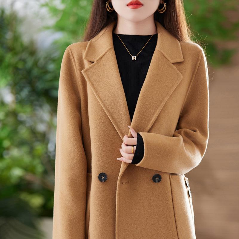 

Женское двустороннее шерстяное пальто средней длины - Высококачественное, свободного кроя, осенне-зимняя мода. S (90-110 jin)