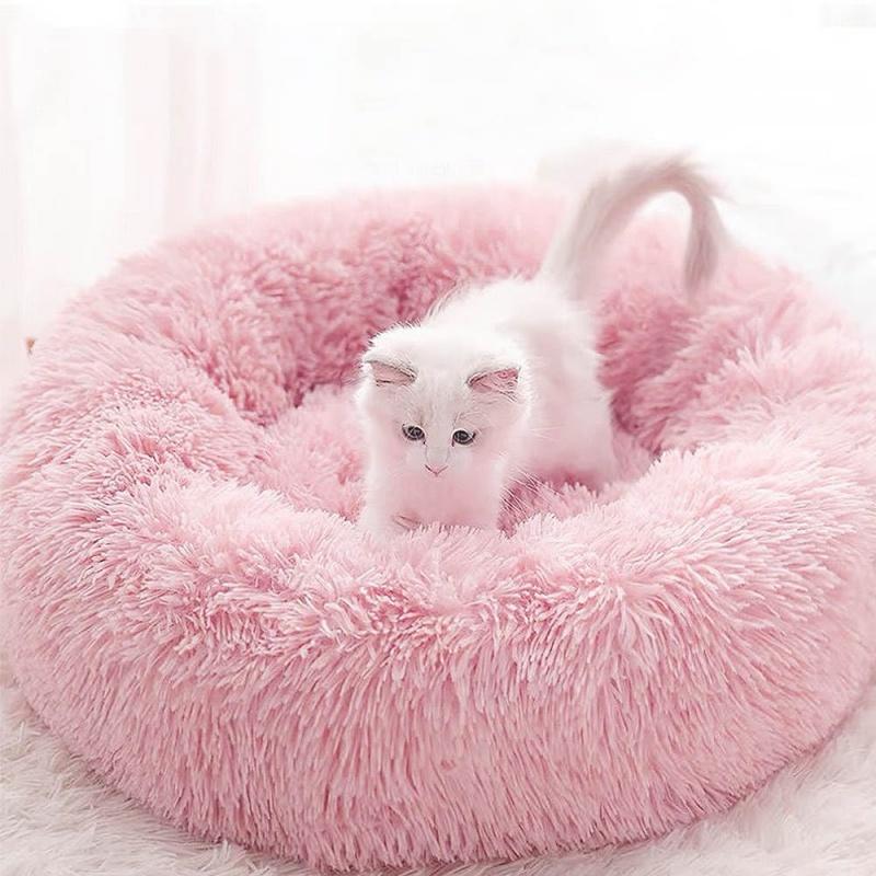 Long Plush Cat Bed Round Donut Anti-anxiety Ped Mat Calming Pet Bed Kennel Warm Outdoor Pet Cat Dog Bed Mat Portable Supplies