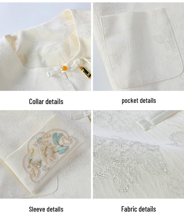Chic New Women's Chinese-Style Jacket: Spring/Autumn Slim Fit White Embroidered Top