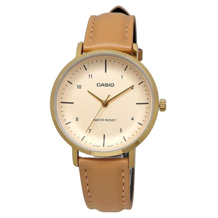 Casio LTP-VT03GL-4B Women's Analog Quartz Watch, Pale Orange Metallic & Beige Leather Band