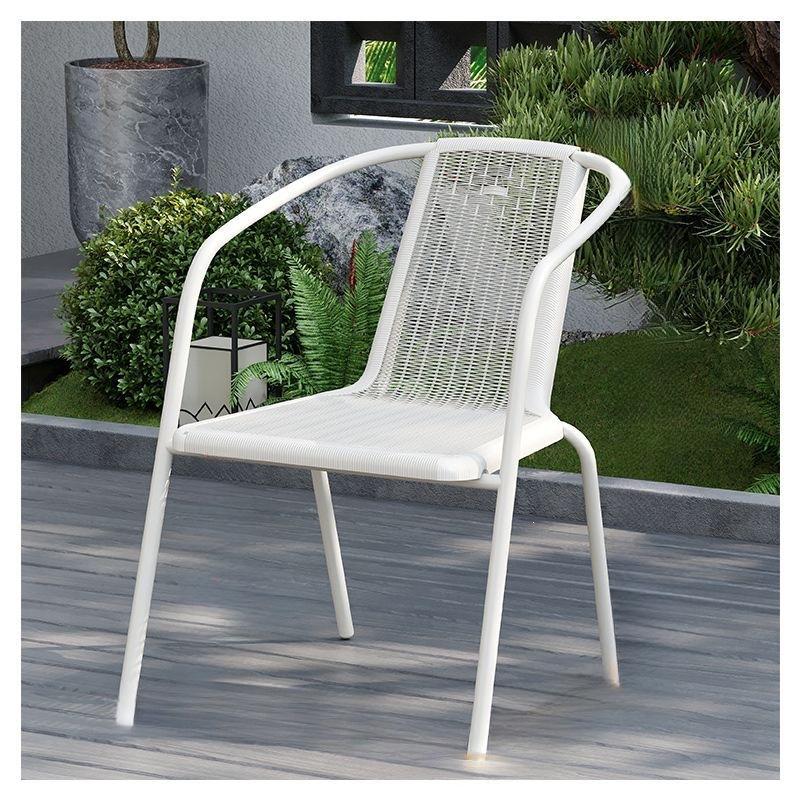 Outdoor Patio & Balcony Dining Chair Set - Wrought Iron & Rattan Backrest Chairs