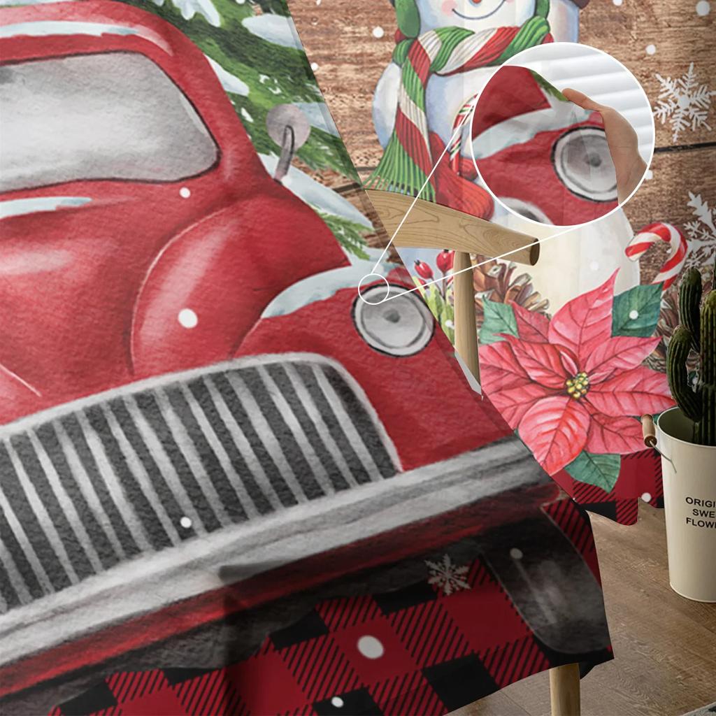 Snowflake Christmas Snowman Redwood Truck Voile Curtains Bedroom Tulle Window Curtain Living Room Sheer Curtains Blinds Drapes