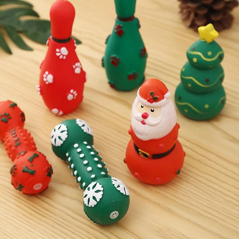 Interactive Christmas Dog Toys Squeeze Squeaky Toy Christmas Tree Elk Santa Chew Squeaker Teething Rubber Toys For Dogs