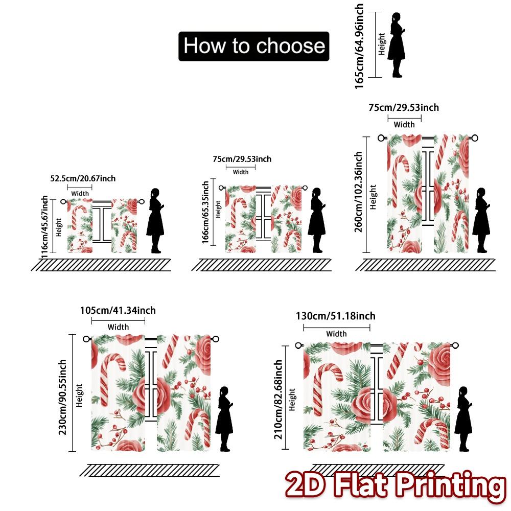 2pcs,Curtains Christmas Tree Candy Swirl Berries (3) Print Modern Curtains Versatile Polyester Fabric Curtains Holiday