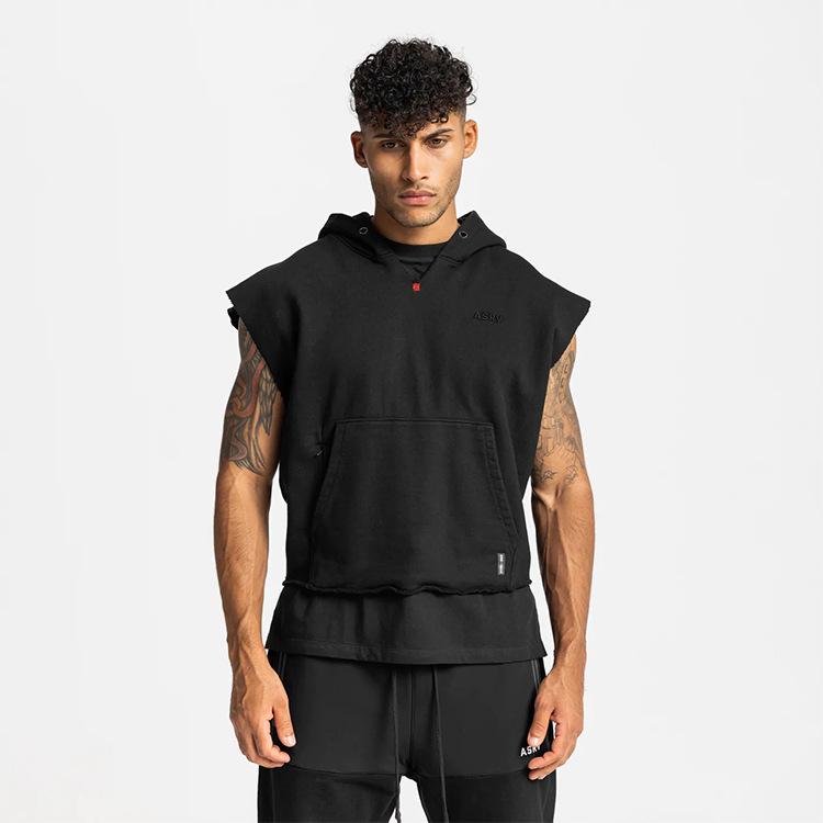 Men's Spring & Autumn Youth Thickened Multi-Pocket Sleeveless Hoodie and Sports Vest.