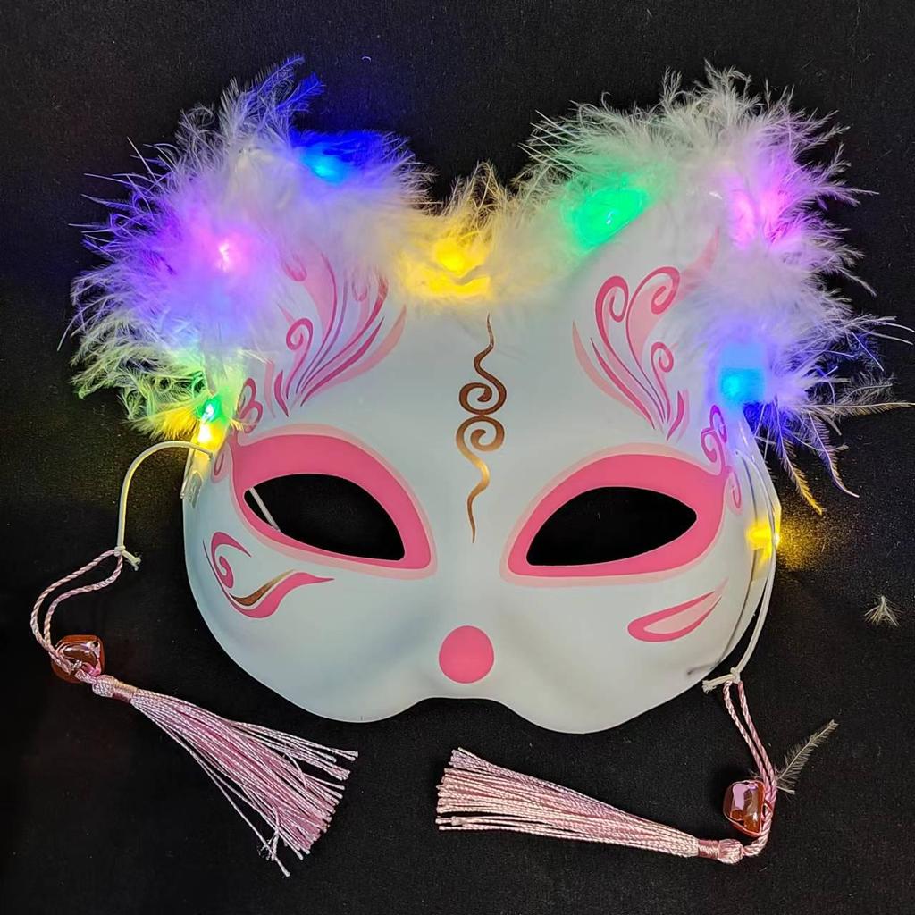 Luminous Cat Fox Mask - Hand-Painted Japanese Style Halloween Party Cosplay for Women