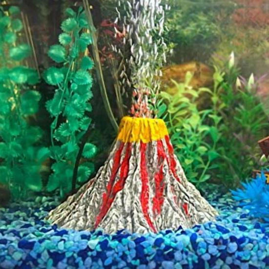 Yousheng Aquarium Volcano Ornament Kit Mini Volcano with Air Stone Bubbler LED Spotlight Pump Miniature Resin Volcano for Fish Tank Decoration