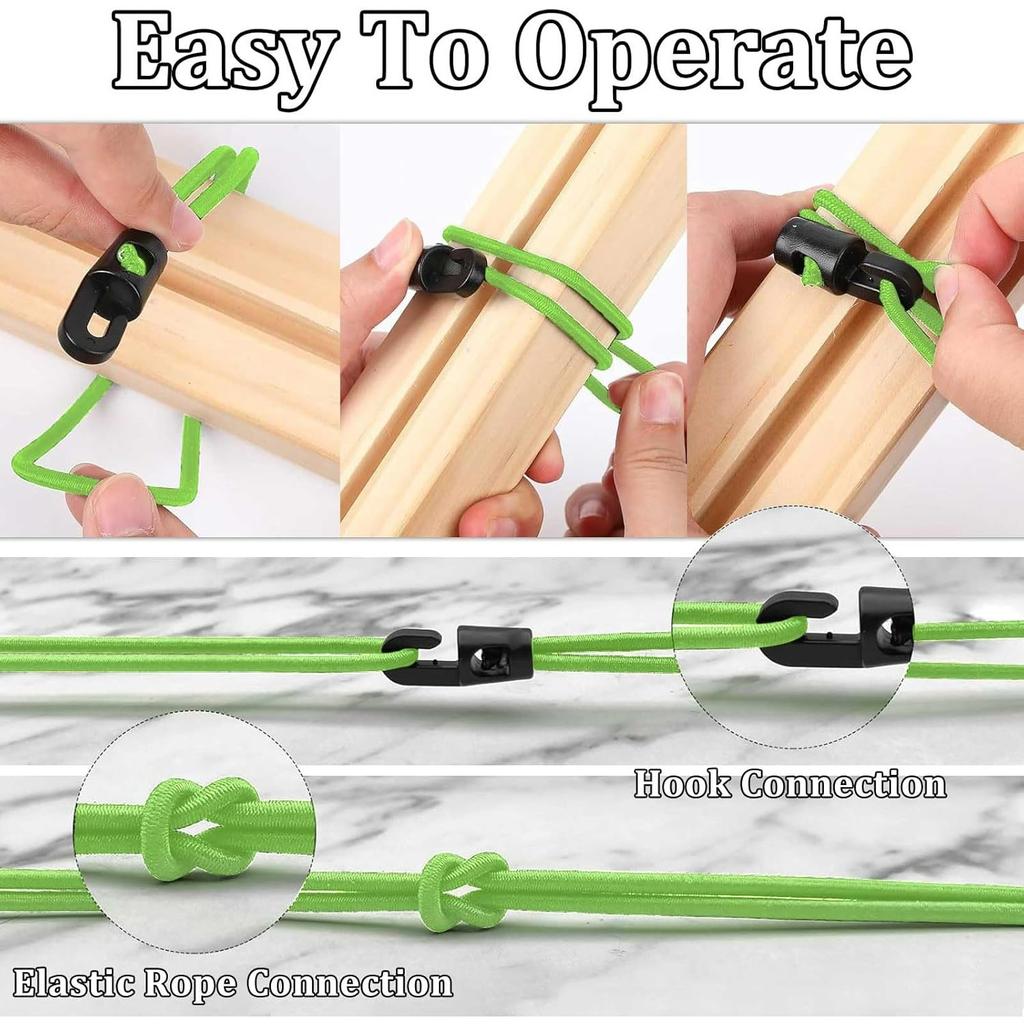 Elastic Rope with Hook 25cm,Elastic Expander Bungee Cord,25 Pieces Elastic Ropes with Green Hook,Thickness 4mm Elastic with Hook Expander Ties