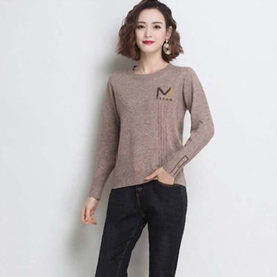 Outono e inverno gola redonda suéter feminino solto modelos curtos versátil manga comprida malha camisa de fundo