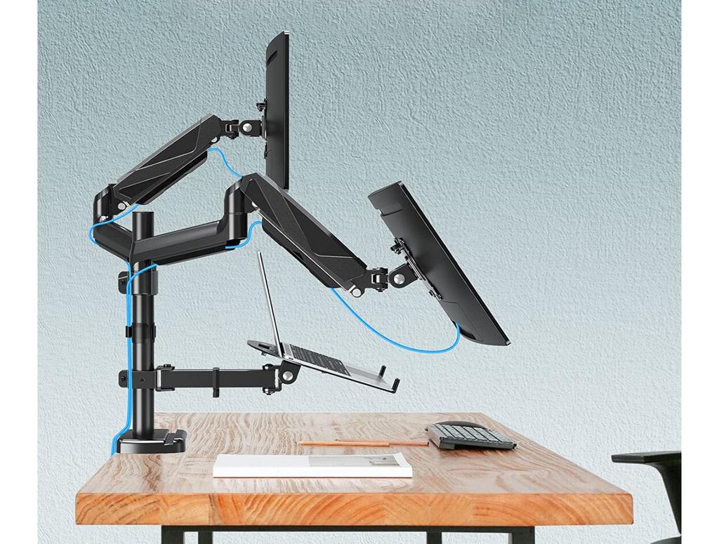 New Triadyn TriMount Desk Mount for Dual Monitors and Laptop Ergonomic Adjustable Swivel TRD-BLK-3AL-13"-32"