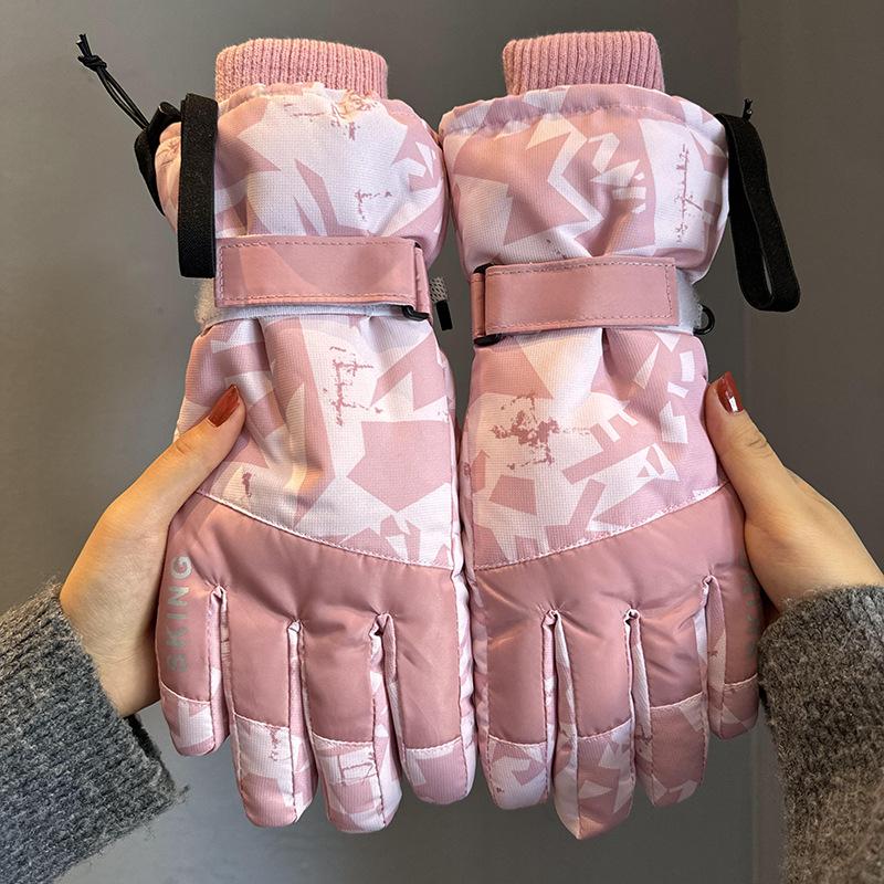 Ladies Warm Fleece Thickened Cold-proof Gloves Anti-splashing Electric Vehicle Ski Gloves