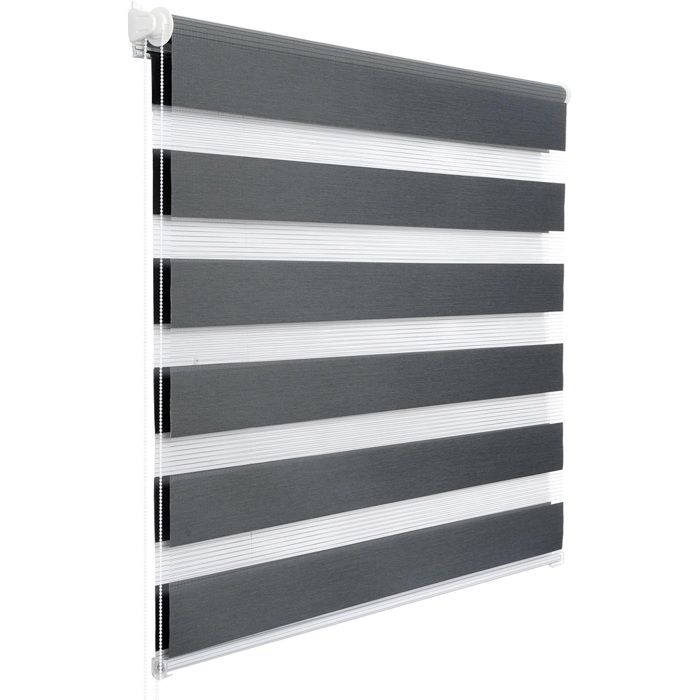 DOUBLE ROLLER BLIND Double Roller Blind without Drilling, Side Pull Roller Blind, Dark Grey 55x150cm