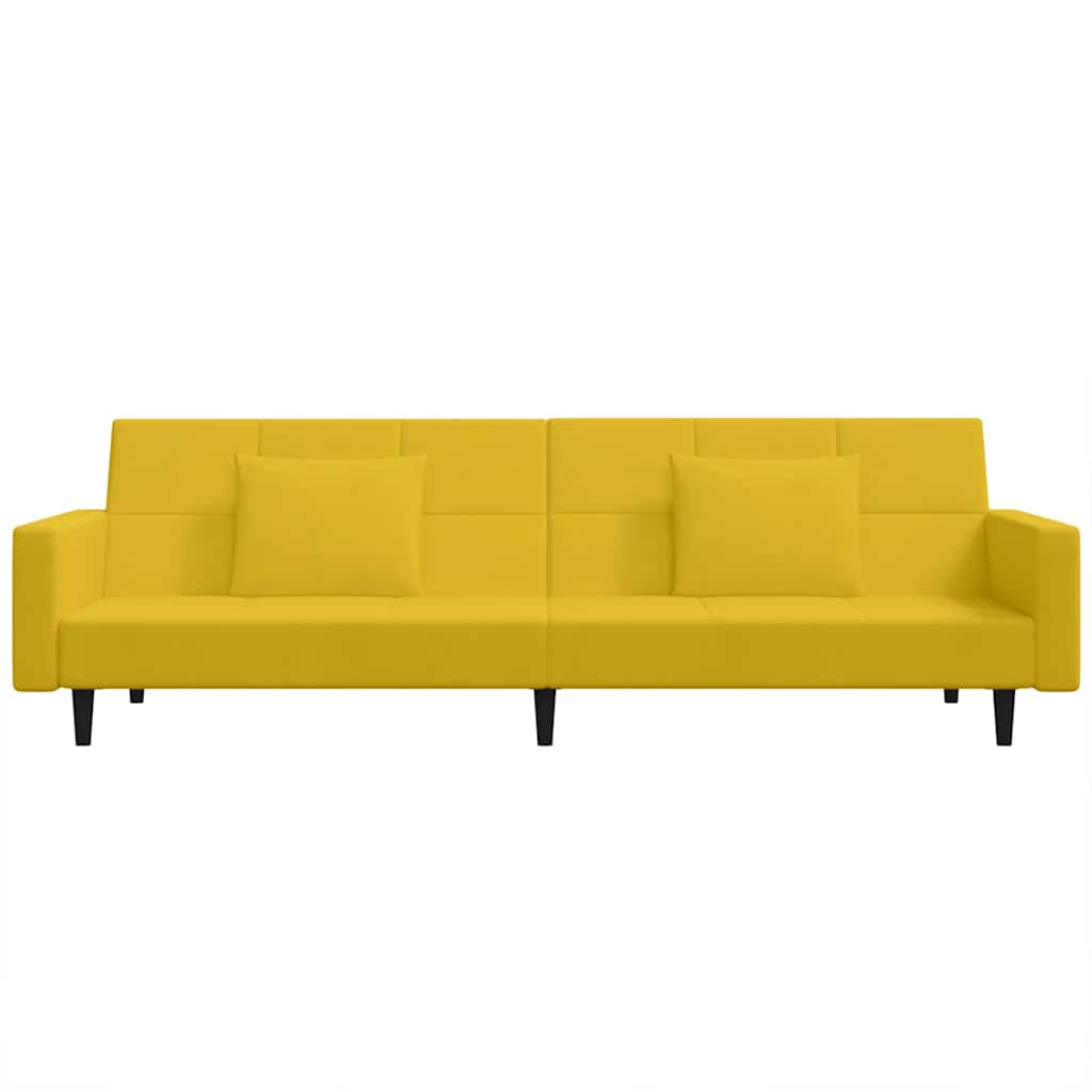 2 Seater Sofa Bed with 2 Cushions Yellow Velvet