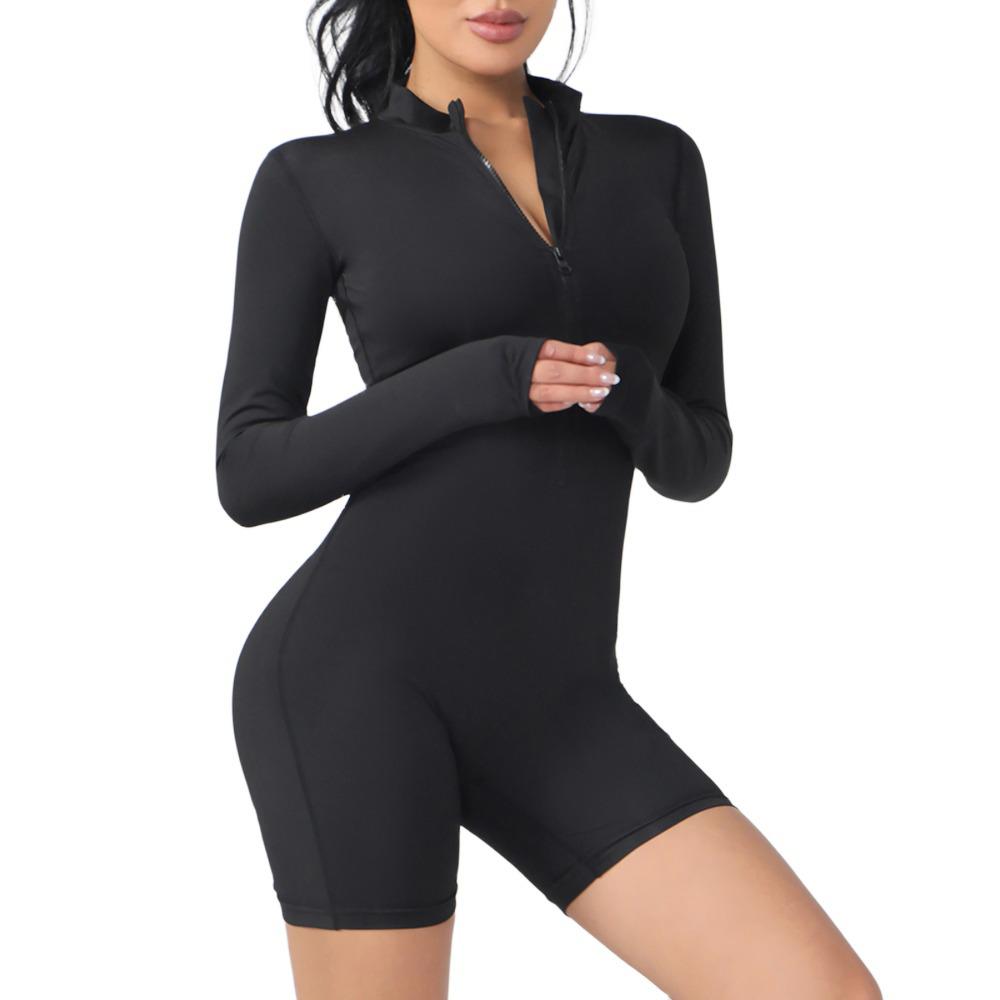 Europäisch-Amerikanischer Langarm-Reißverschluss Yoga-Jumpsuit - Sexy Tanz- & Fitness-Bodysuit für Damen