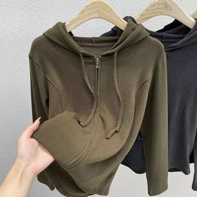 

Plus Size Women s Hooded Zip-Up Jacket - Spring Long Sleeve Cardigan and Base Layer Casual Top L (100-115 jin) армия зеленый