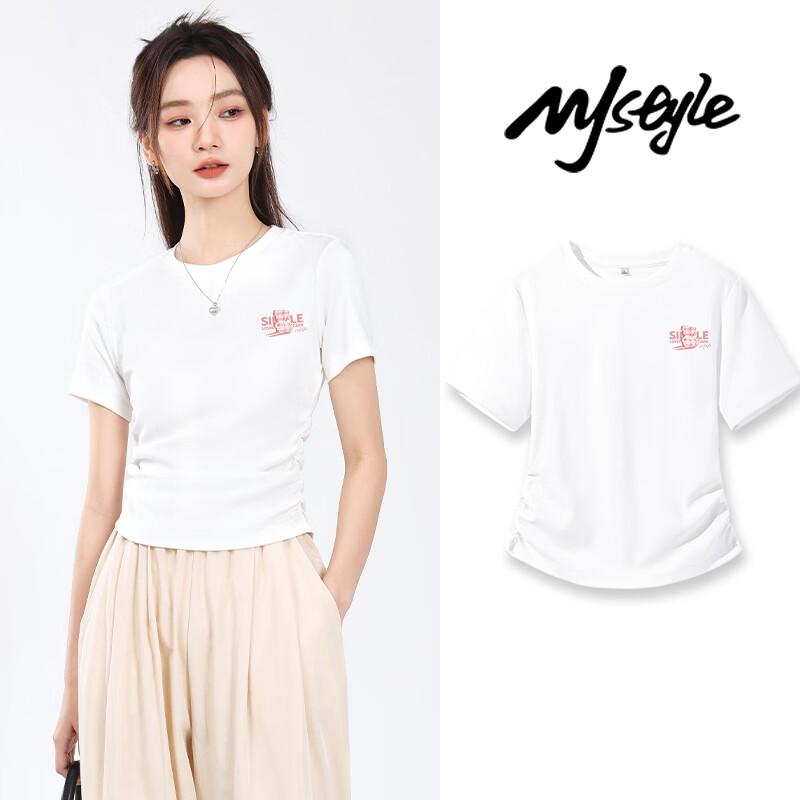 MJ STYLE Women s Shirred Slim-Fit Cropped T-Shirt S