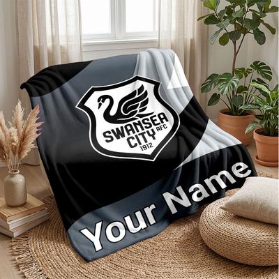 Swansea City FC individualus vardas tekstas flanelinis pledas futbolo logotipas personalizuotas vilnos pledas specialus dovana sofai miegamajam namams