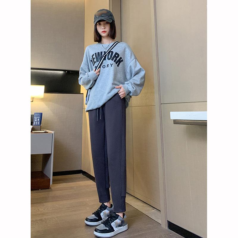 Pantaloni de damă căptușiți cu fleece, toamnă-iarnă, croială largă, îngroșați, casual, îmbrăcăminte exterioară caldă