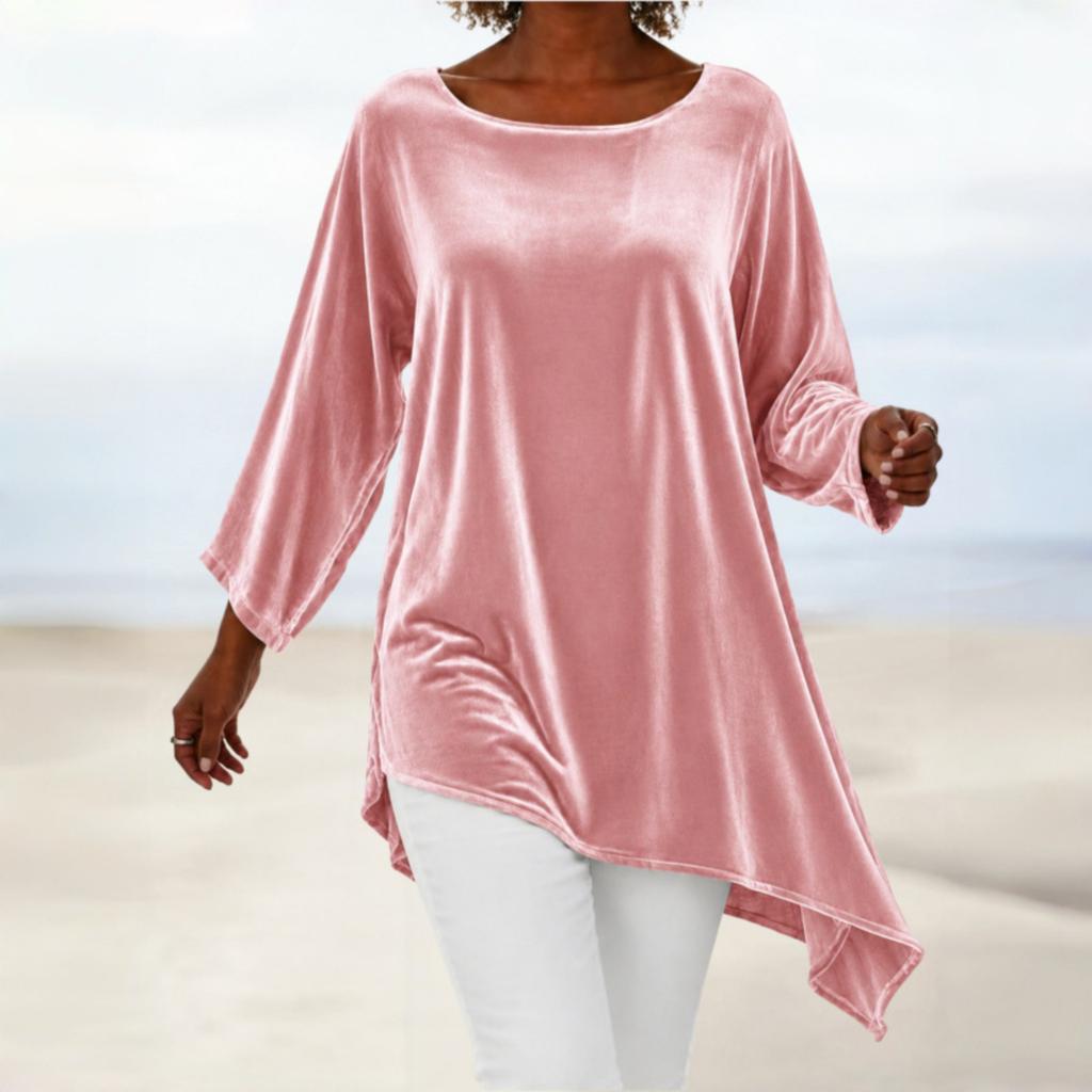 Women's Velvet Long Sleeve T-Shirt Round Neck Loose Fit Casual Top