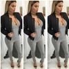 Hochwertiger Damen Reißverschluss Overall Bandage Bodycon Jumpsuit Clubwear Langarm Romper