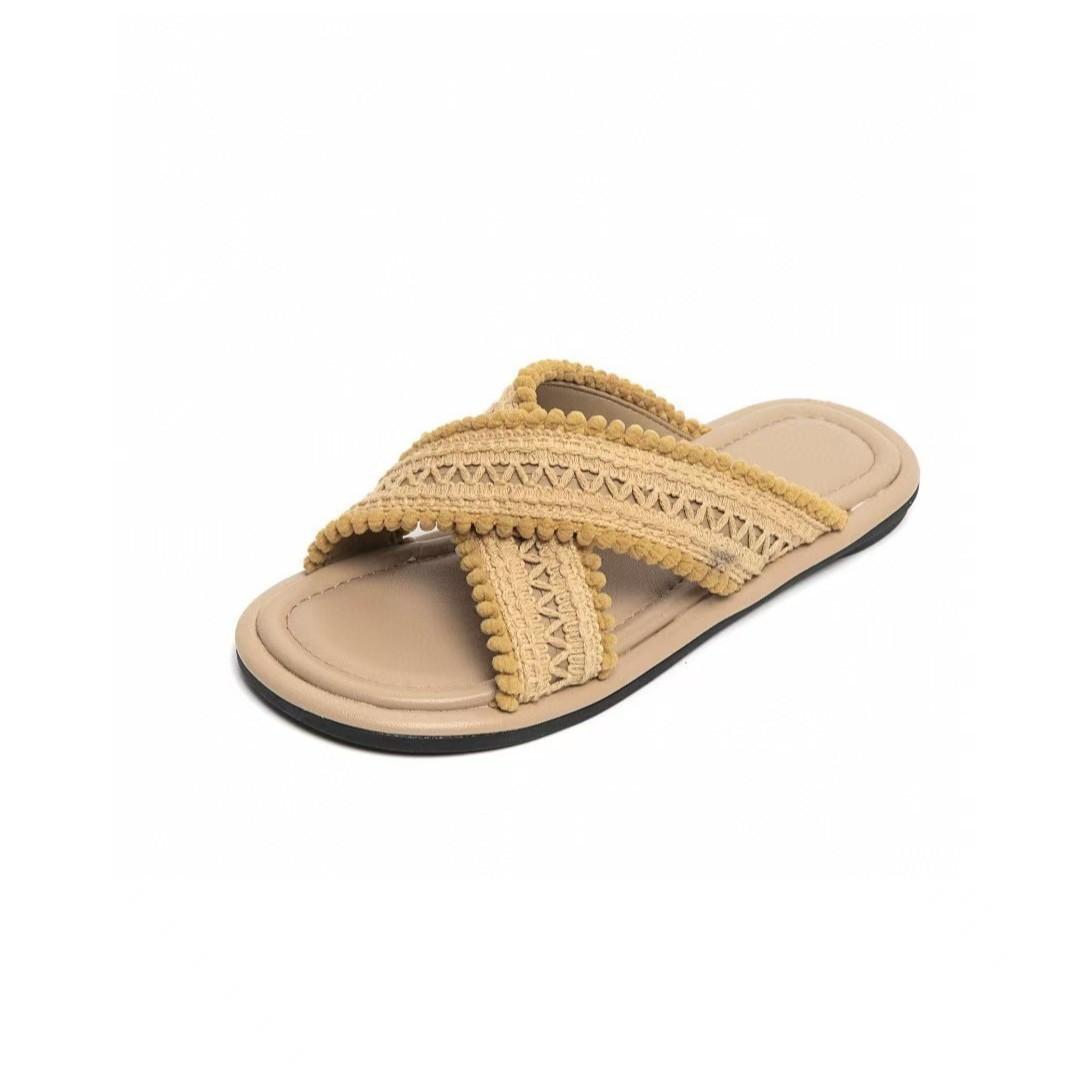 

Celebrity cool slippers women s outerwear summer new retro woven cross bohemian flat bottom flip 35 жёлтый