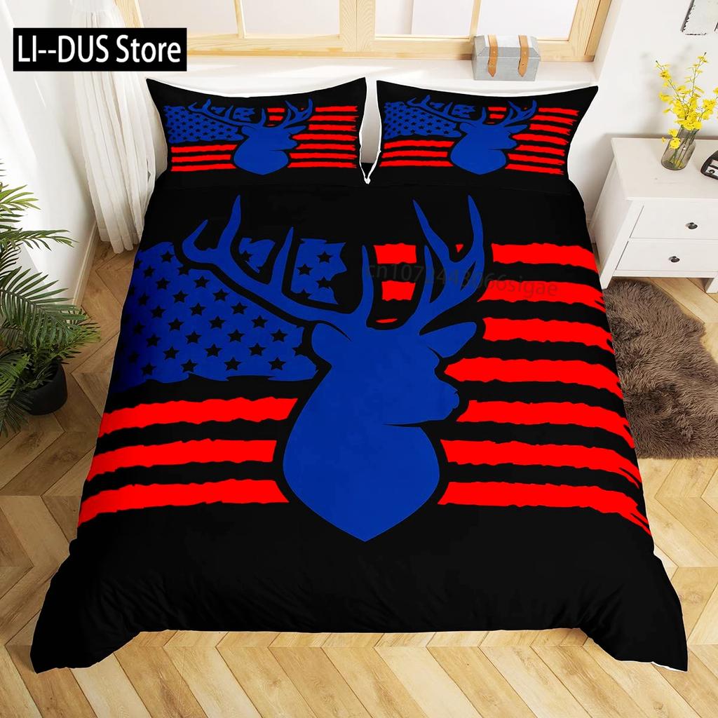 Kamo Jelen Povlečení Set Parohy Šíp Vzor Ložní Set Pruhy Mřížka Kamufláž Přikrývka Mikrovlákno King Přikrývka