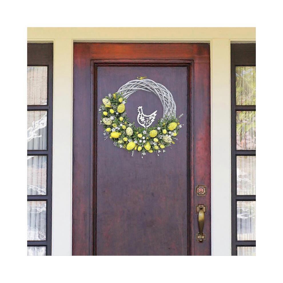 (B) Easter Wreath Flat Printing Egg Garland Pendant with Hanging Rabbit Decoration Home Decor Tyuhe