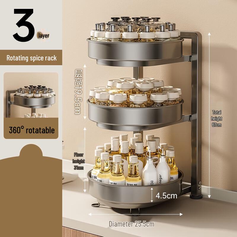 3-stöckiger drehbarer Küchen-Gewürzorganisator